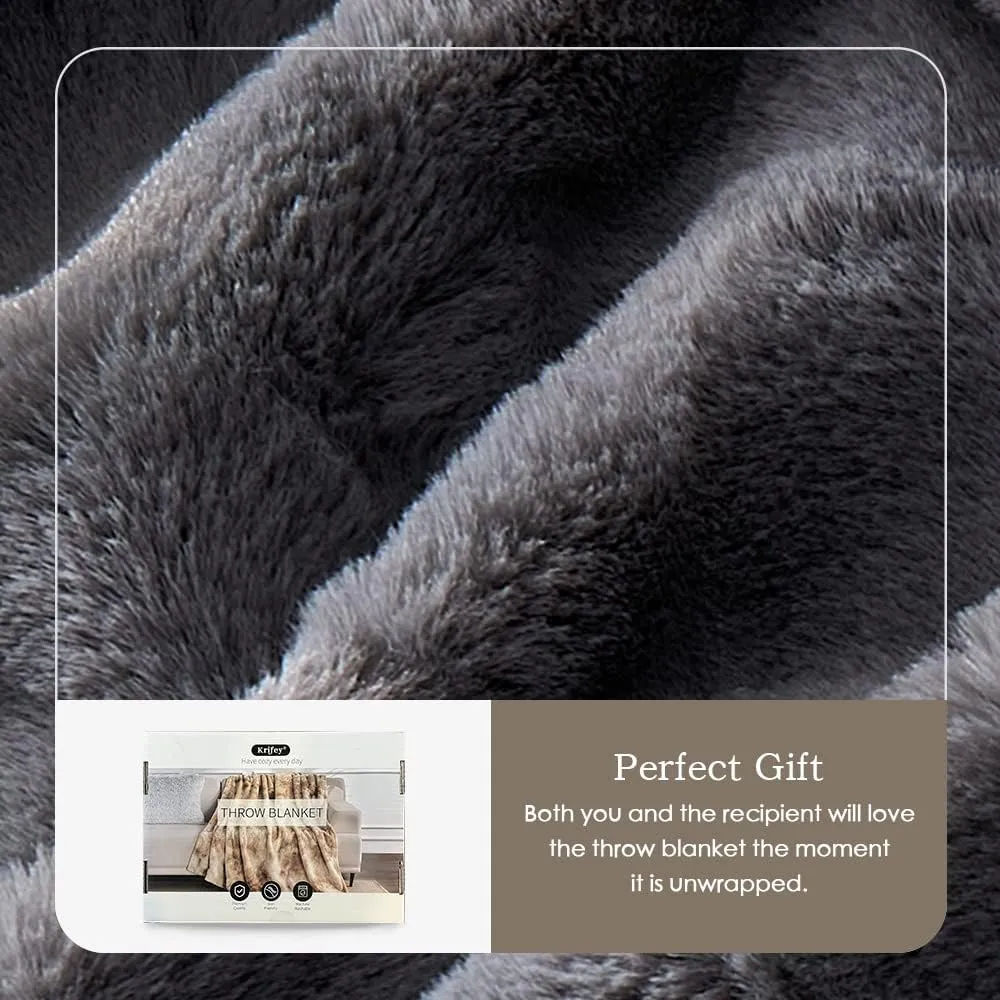 Krifey Oversized Faux Fur Blanket, Super Soft Cozy Blanket, Luxury Fluffy Throw Blanket Fuzzy Bed Throw Gray 60" x 80"