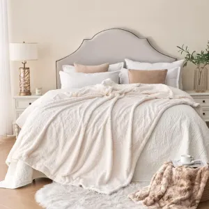 Krifey Oversized Faux Fur Blanket, Super Soft Cozy Blanket, Luxury Fluffy Throw Blanket Fuzzy Bed Throw, Plush Christmas Blanket Gift for Women, Cream 60" x 80"