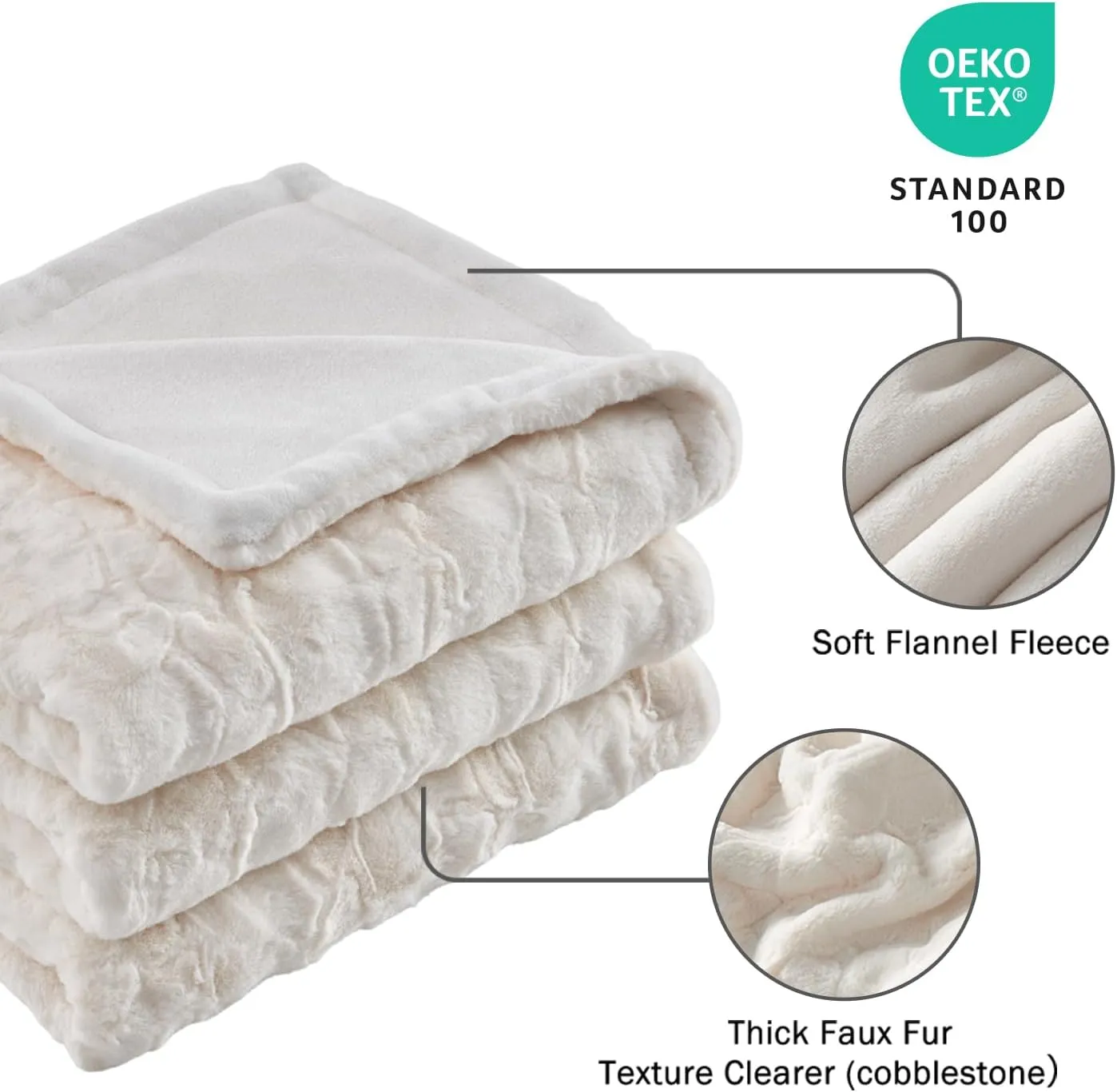 Krifey Oversized Faux Fur Blanket, Super Soft Cozy Blanket, Luxury Fluffy Throw Blanket Fuzzy Bed Throw, Plush Christmas Blanket Gift for Women, Cream 60" x 80"