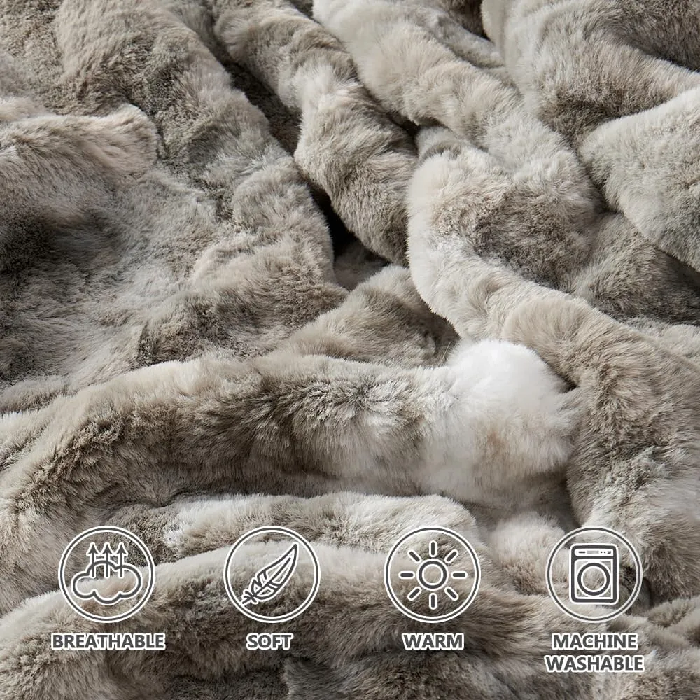 Krifey Oversized Faux Fur Blanket, Super Soft Cozy Blanket, Luxury Fluffy Throw Blanket Fuzzy Bed Throw, Plush Christmas Blanket Gift for Women, Marbled Gray 60" x 80"