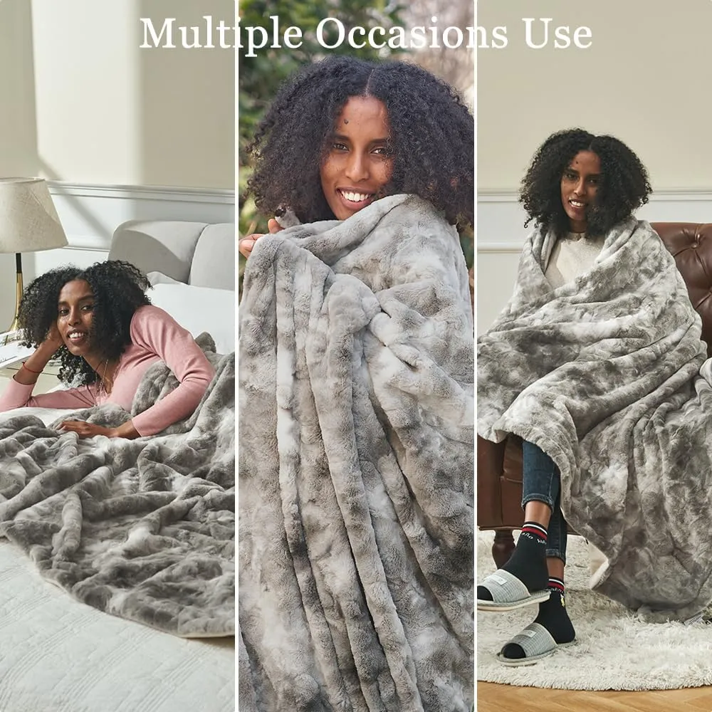 Krifey Oversized Faux Fur Blanket, Super Soft Cozy Blanket, Luxury Fluffy Throw Blanket Fuzzy Bed Throw, Plush Christmas Blanket Gift for Women, Marbled Gray 60" x 80"
