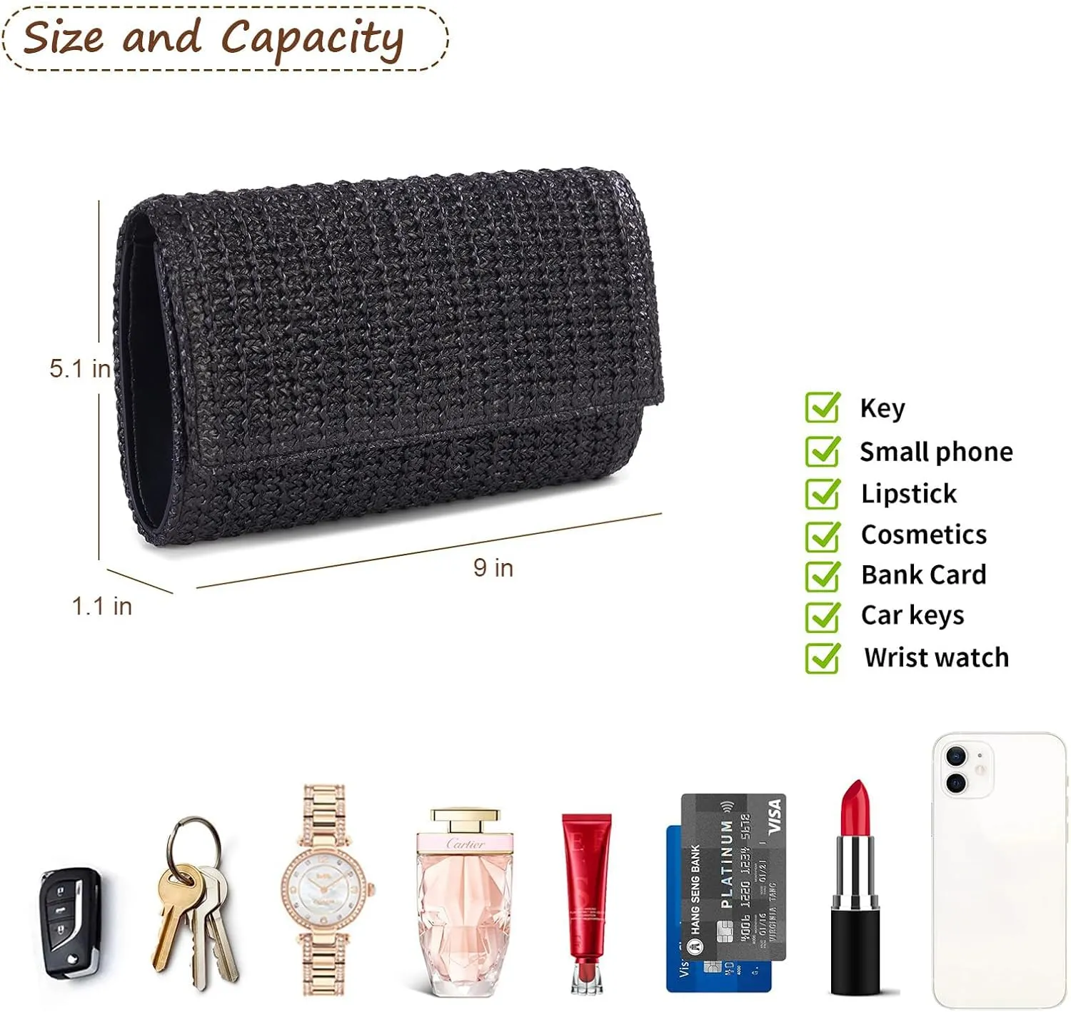 Kseymeir Straw Clutch Purse Shoulder Crossbody Bag Envelope Purse Raffia Handbag for Summer Beach Travel Trendy