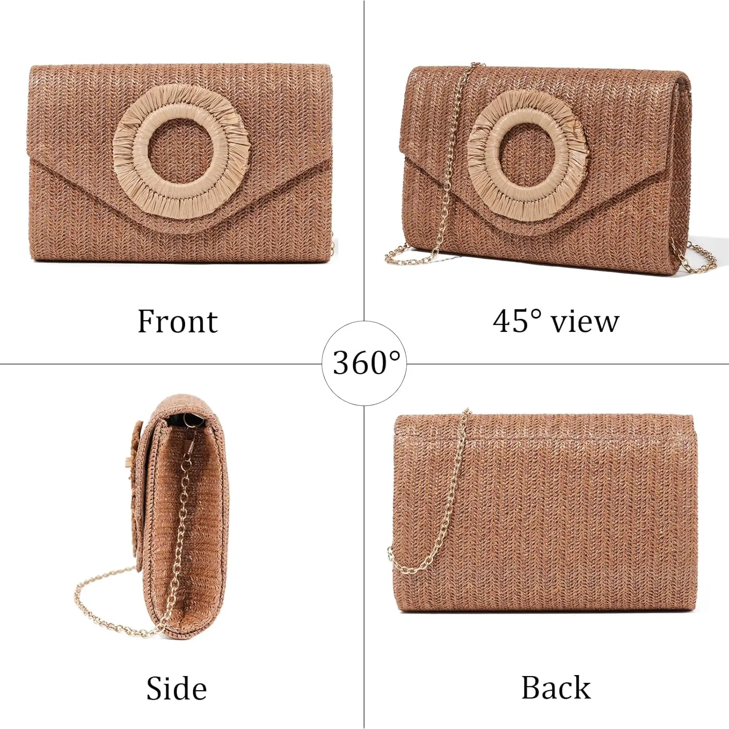 Kseymeir Straws Clutch Purses Raffia Beach Bag Woven Summer Purses Straw Crossbody Bag
