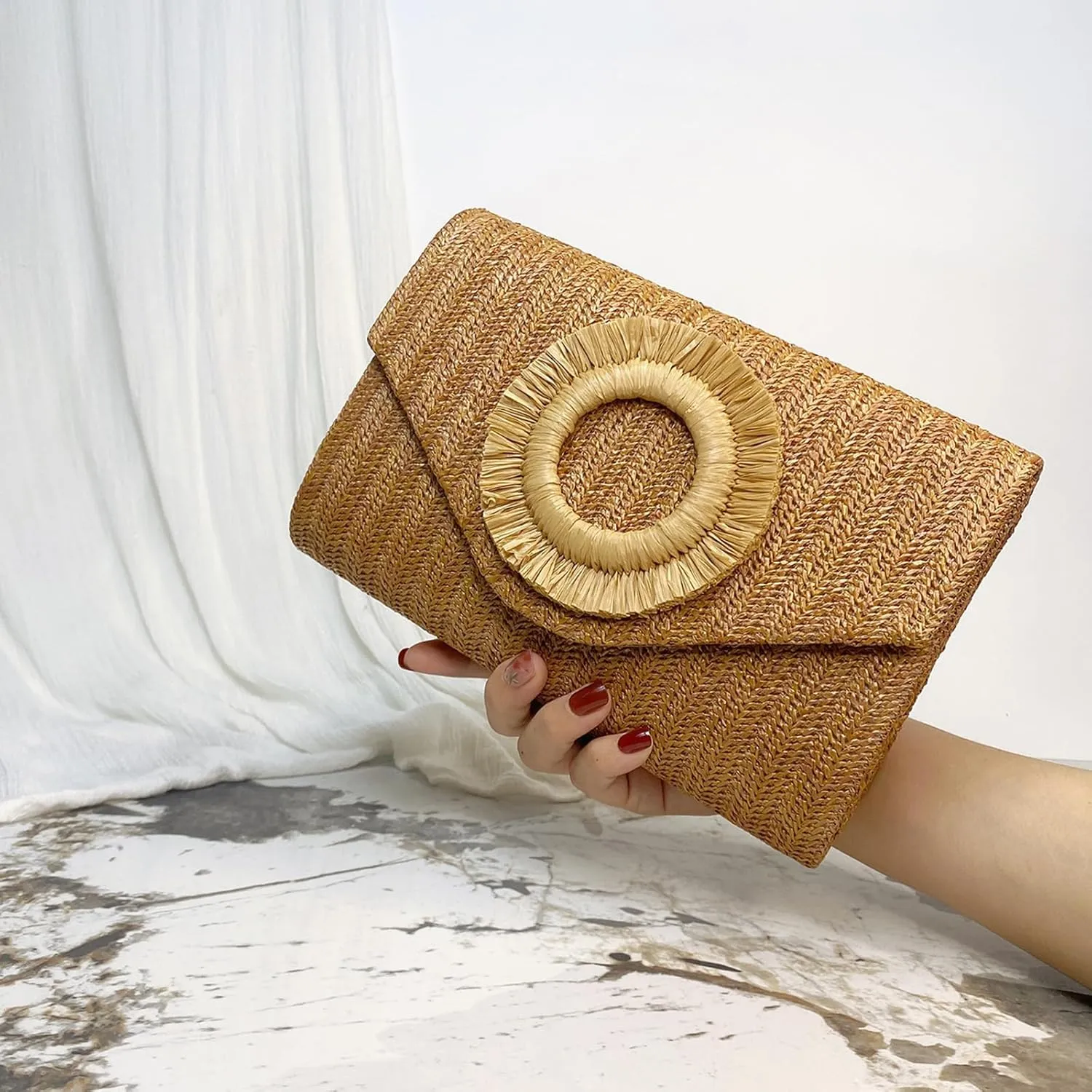 Kseymeir Straws Clutch Purses Raffia Beach Bag Woven Summer Purses Straw Crossbody Bag