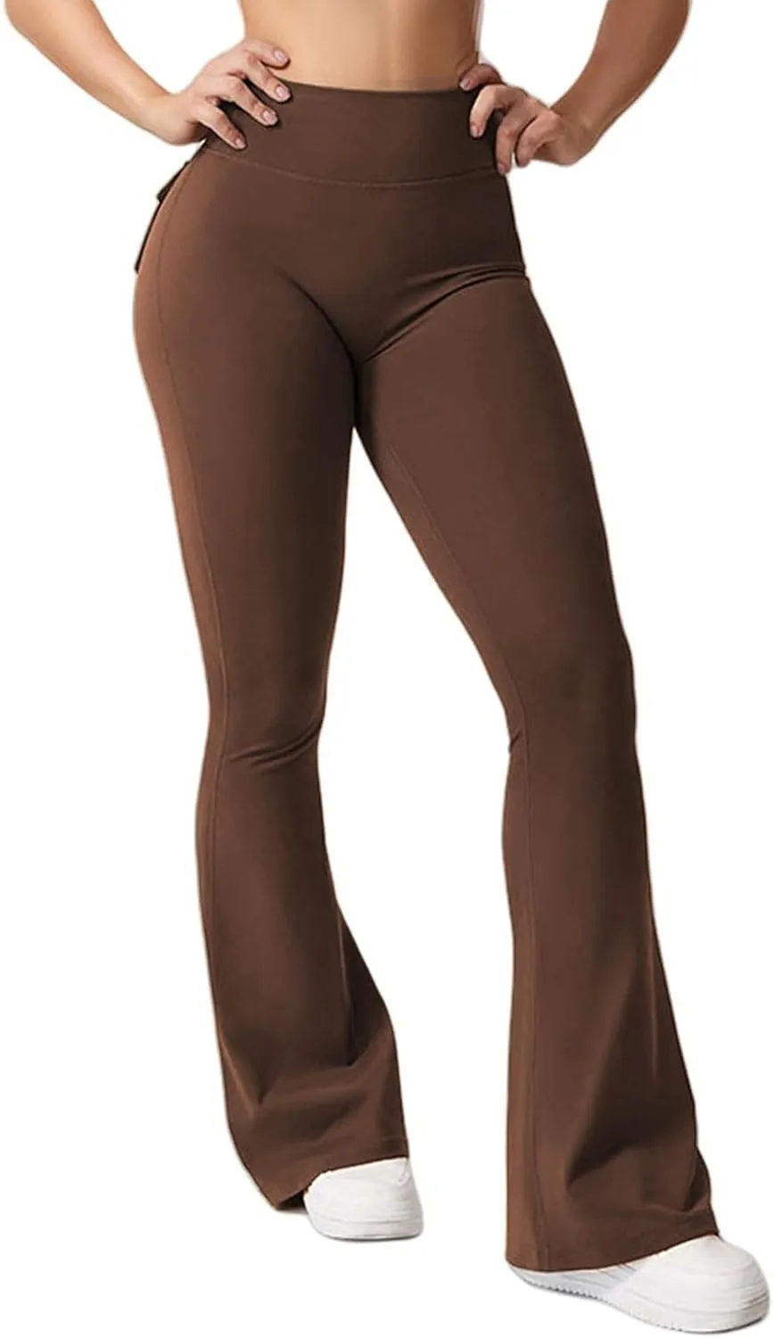 Kubbon Flare Leggings for Women Scrunch Butt Lifting Gym Yoga Pant Workout Leggings Casual Yoga Legging Trousers with Pockets