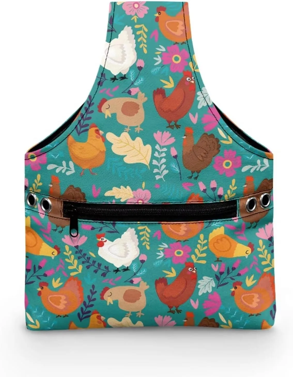 KUIFORTI Boho Yarn Bag Cute Chicken Knitting Needles Holder Bag Yarn Project Bag Needlework Tool Tote Bag with Front Zipper Pocket Lightweight Casual Shopping Handbag Small Size