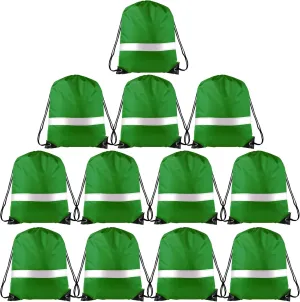 KUUQA 12 Pcs Drawstring Backpack Bag Bulk Reflective Backpack Dark Green String Bags Cinch Sack Backpack for Team Yoga Sport Gym Traveling
