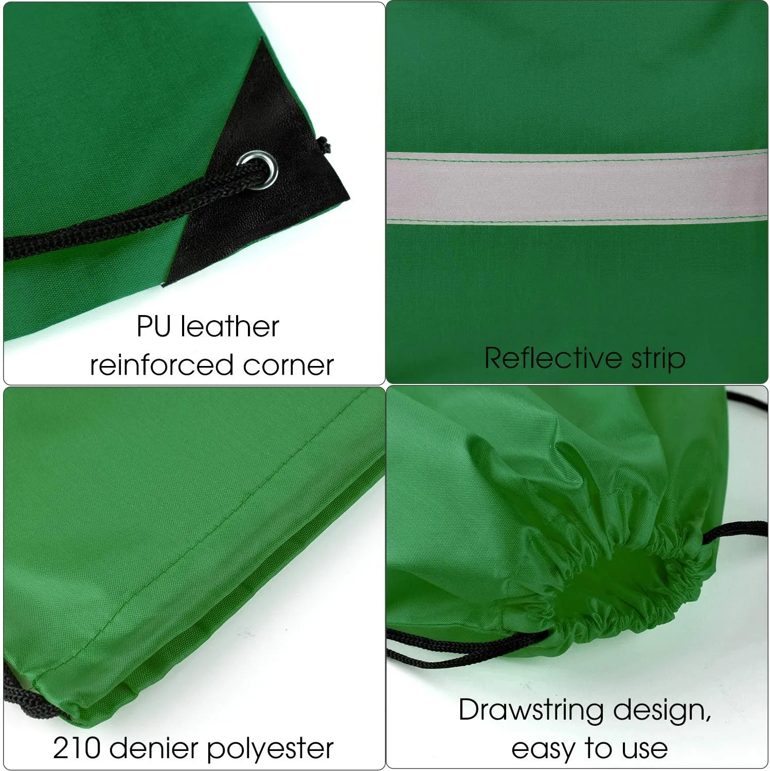 KUUQA 12 Pcs Drawstring Backpack Bag Bulk Reflective Backpack Dark Green String Bags Cinch Sack Backpack for Team Yoga Sport Gym Traveling