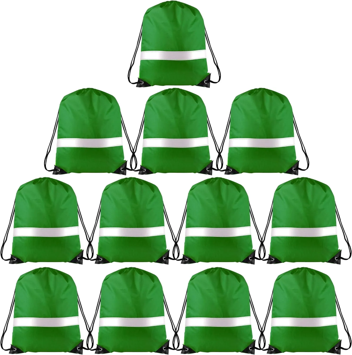 KUUQA 12 Pcs Drawstring Backpack Bag Bulk Reflective Backpack Dark Green String Bags Cinch Sack Backpack for Team Yoga Sport Gym Traveling