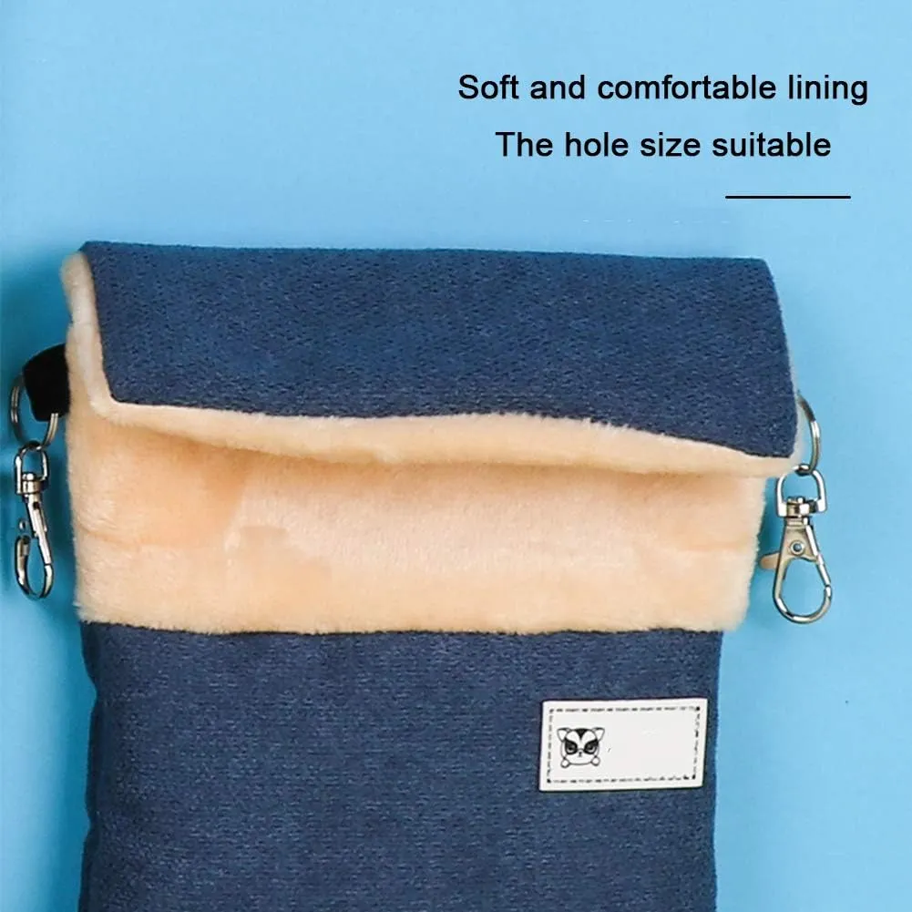 La La Pet Small Pet Hanging Bed Sleep Pouch with Heated Warm Compartment - Hammocks for Hamster, Rat, Sugar Glider, Squirrel, Ferret - Warm Nest Bed Hideout Cave - Cage Accessories (Blue, S)