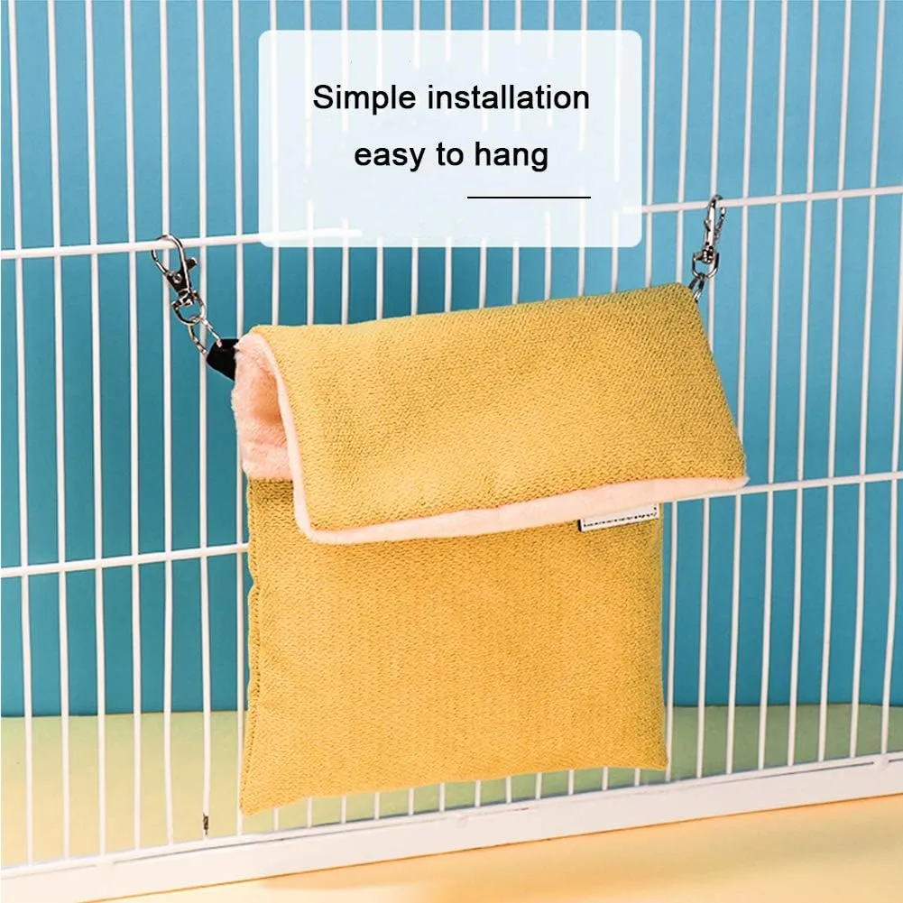 La La Pet Small Pet Hanging Bed Sleep Pouch with Heated Warm Compartment - Hammocks for Hamster, Rat, Sugar Glider, Squirrel, Ferret - Warm Nest Bed Hideout Cave - Cage Accessories (Blue, S)