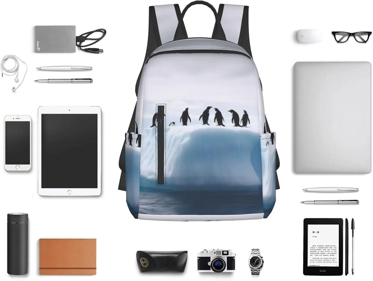 Laptop Backpack 14.7 Inch with Compartment Iceberg Penguins Laptop Bag Lightweight Casual Daypack for Travel