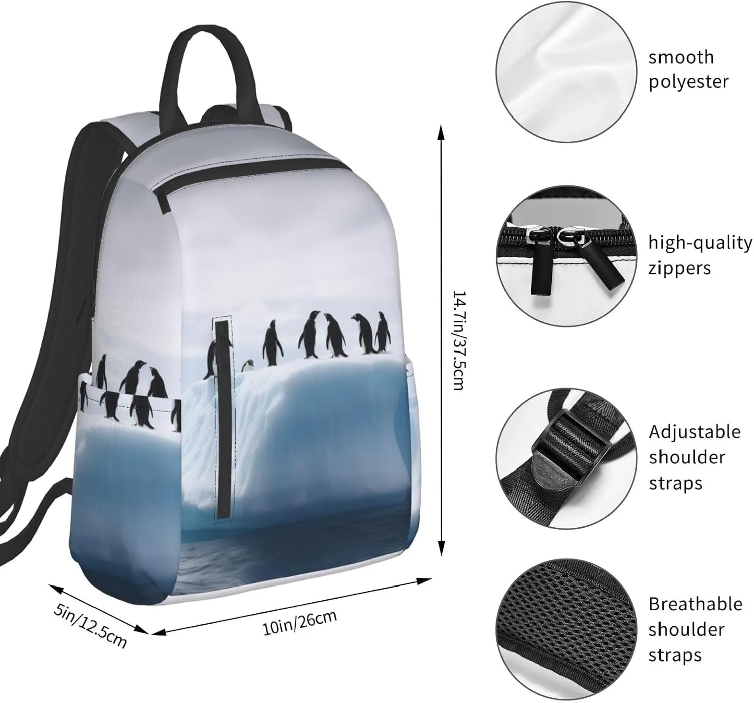 Laptop Backpack 14.7 Inch with Compartment Iceberg Penguins Laptop Bag Lightweight Casual Daypack for Travel