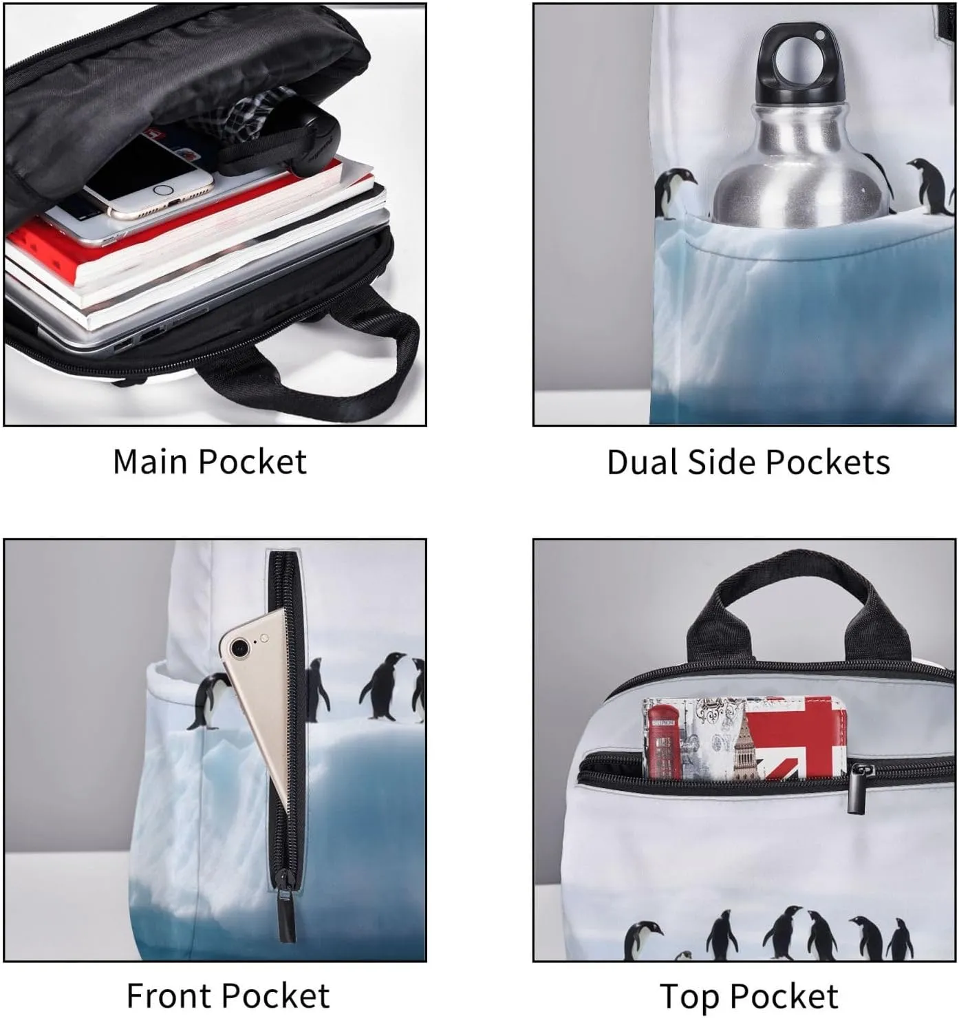 Laptop Backpack 14.7 Inch with Compartment Iceberg Penguins Laptop Bag Lightweight Casual Daypack for Travel
