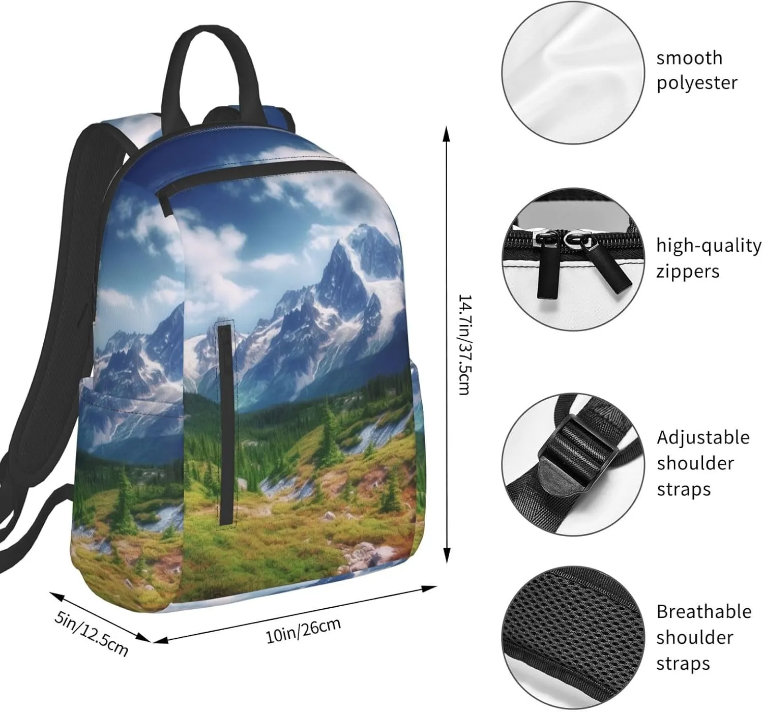 Laptop Backpack 14.7 Inch with Compartment Mountains Landscape Laptop Bag Lightweight Casual Daypack for Travel