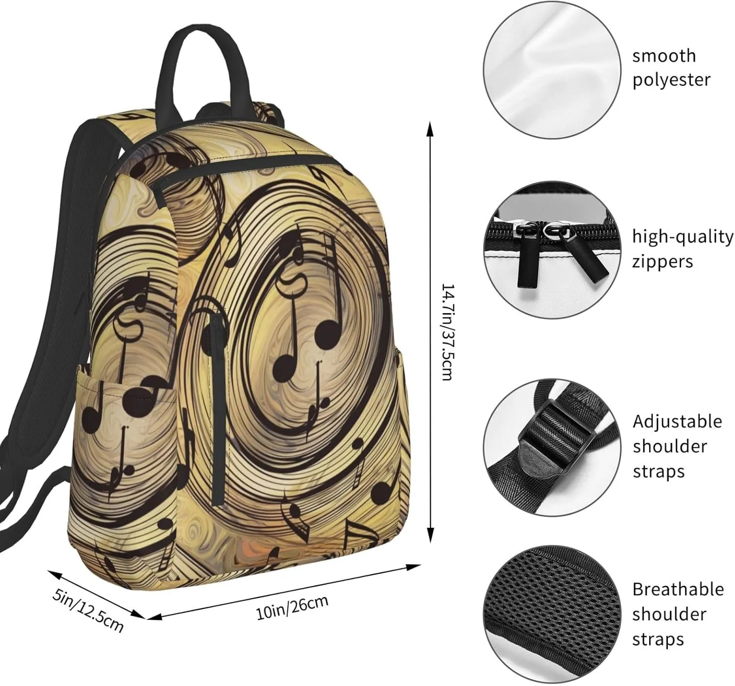 Laptop Backpack 14.7 Inch with Compartment Muisc Note Laptop Bag Lightweight Casual Daypack for Travel