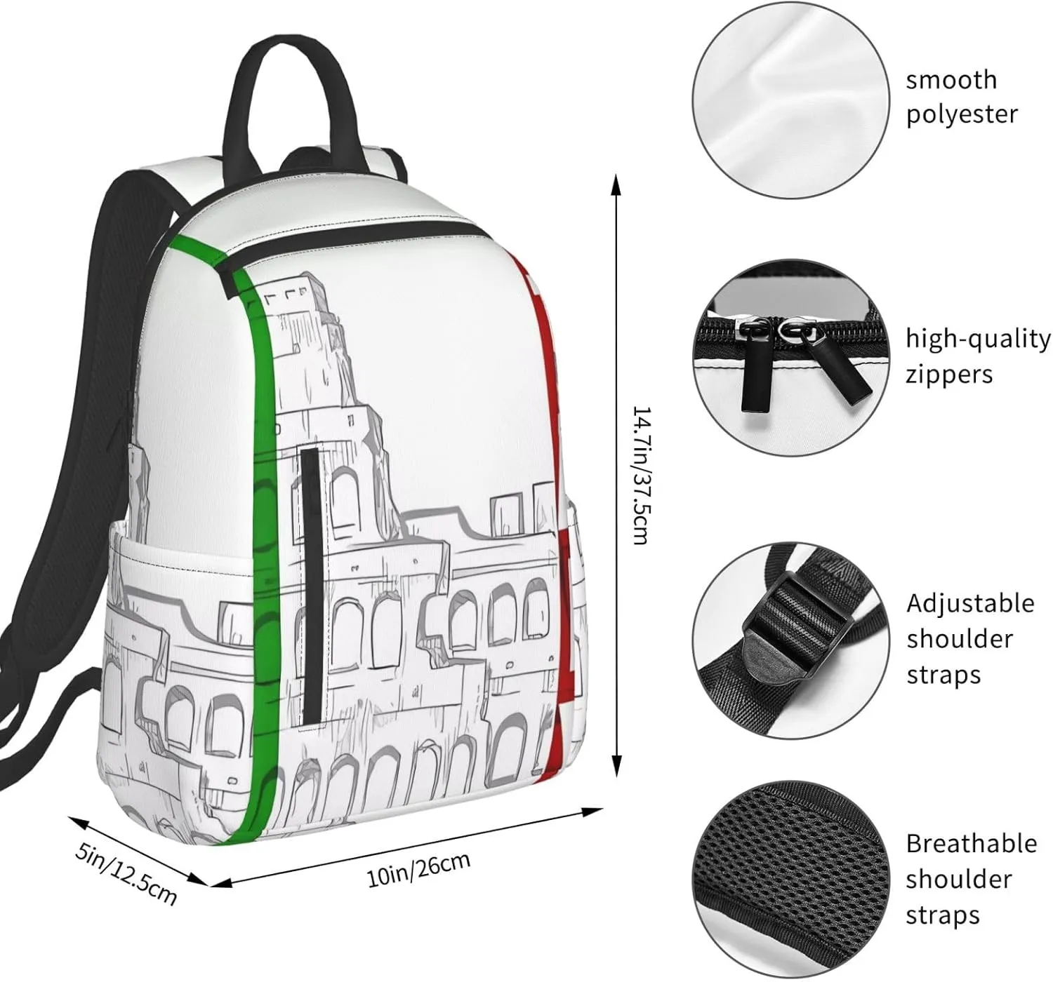 Laptop Backpack 14.7 Inch with Compartment Roman Italian Flag Laptop Bag Lightweight Casual Daypack for Travel