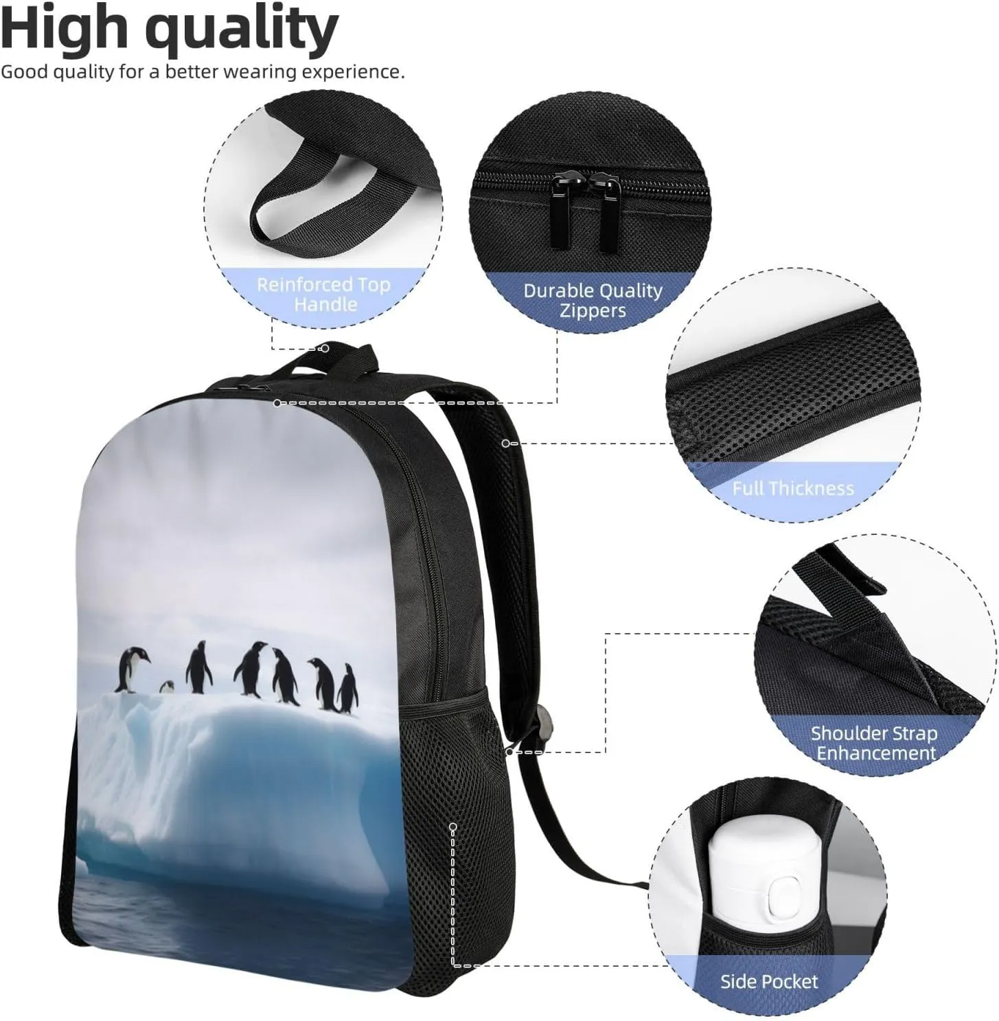 Laptop Backpack 16.1 Inch with Compartment Iceberg Penguins Laptop Bag Lightweight Casual Daypack for Travel