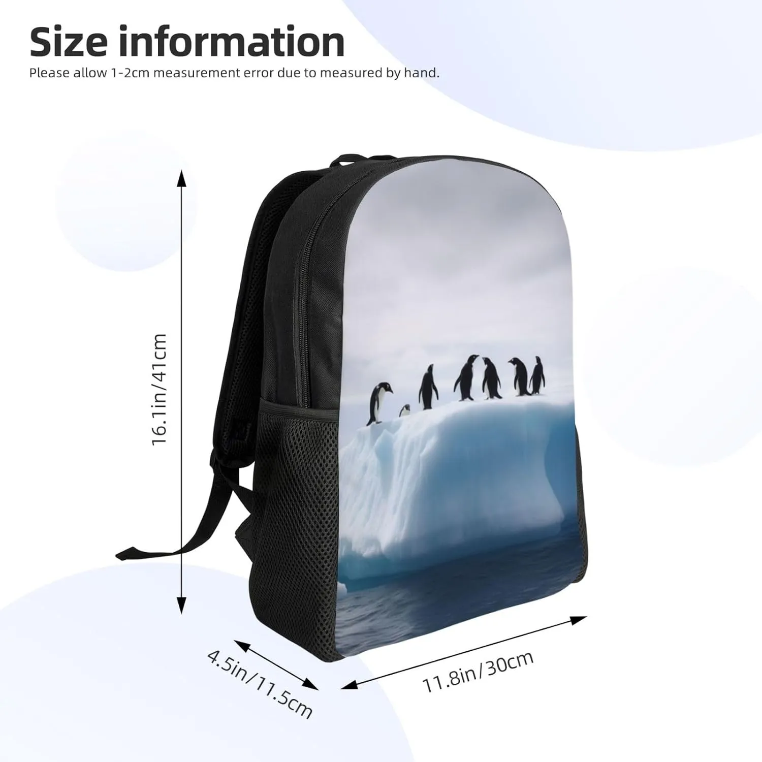 Laptop Backpack 16.1 Inch with Compartment Iceberg Penguins Laptop Bag Lightweight Casual Daypack for Travel