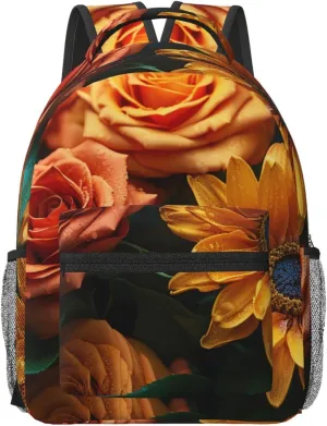 Laptop Backpack for Men Women Lightweight Travel Backpack Sunflower and Rose Daypack Laptop Bag for Travel