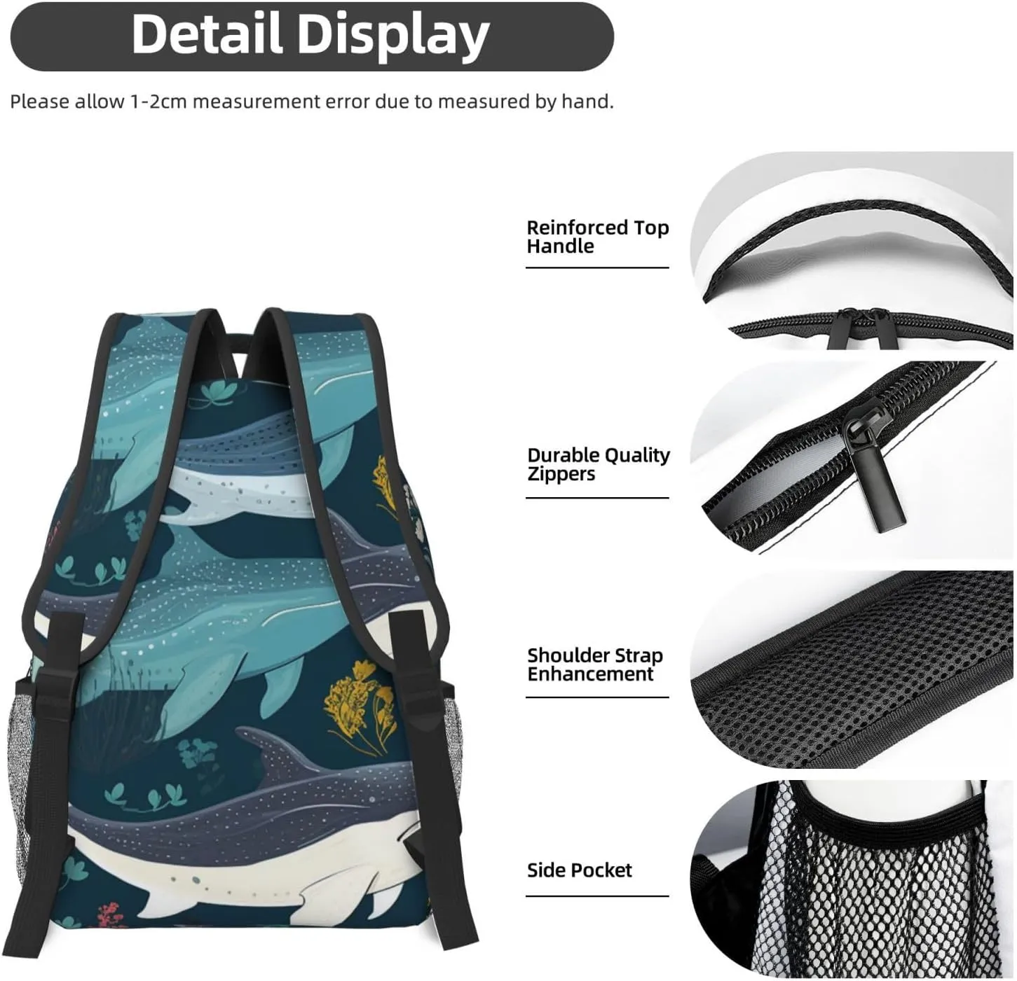 Laptop Backpack for Men Women Lightweight Travel Backpack Whale Pattern Daypack Laptop Bag for Travel