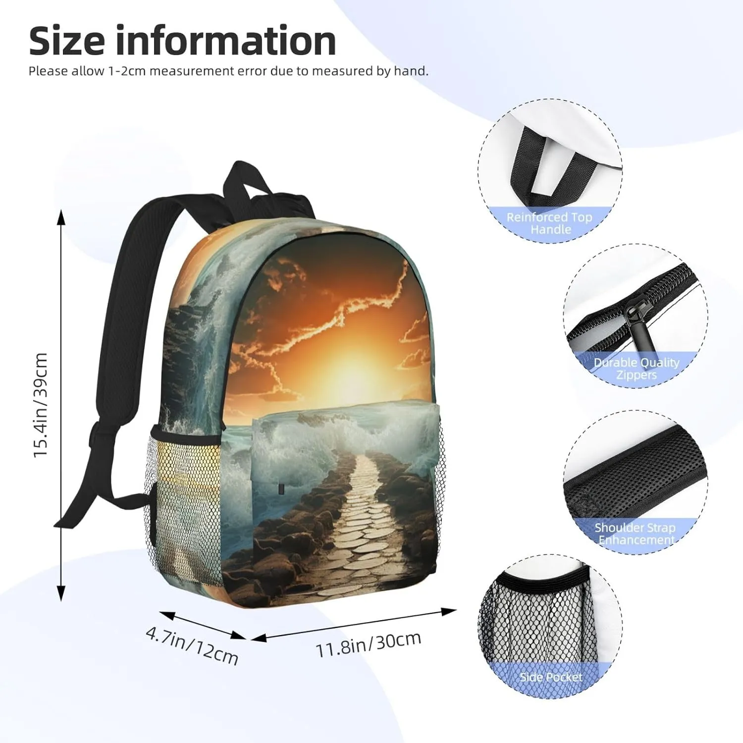 Laptop Backpack Lightweight Backpack for Men Women Daypack Divided Sea Pathway Laptop Bag Casual Backpack for Travel