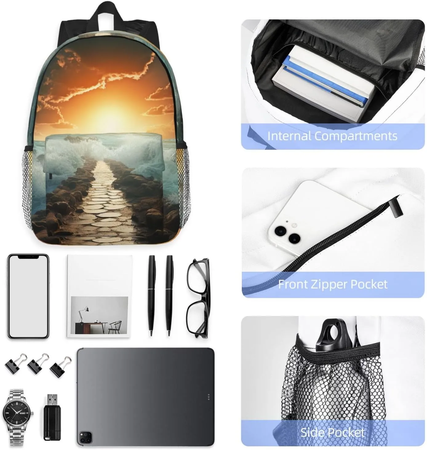 Laptop Backpack Lightweight Backpack for Men Women Daypack Divided Sea Pathway Laptop Bag Casual Backpack for Travel
