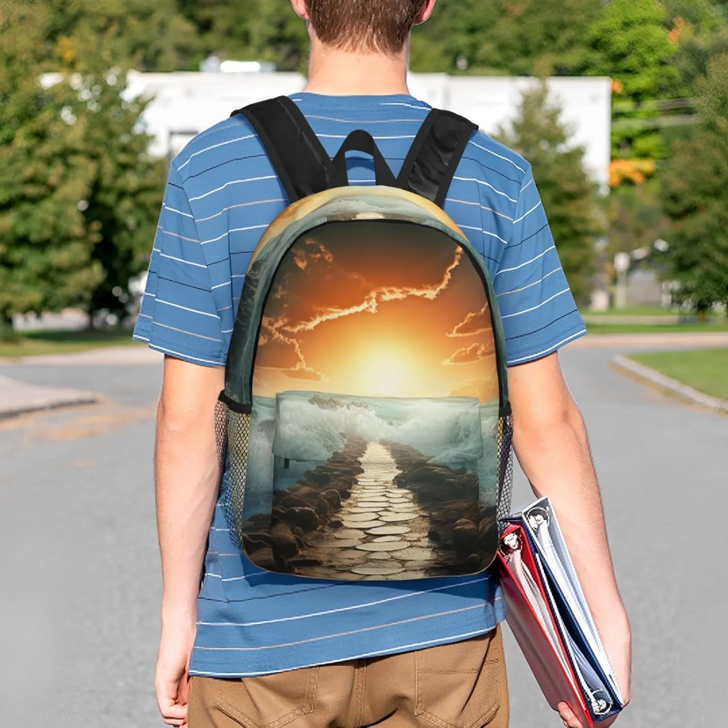 Laptop Backpack Lightweight Backpack for Men Women Daypack Divided Sea Pathway Laptop Bag Casual Backpack for Travel