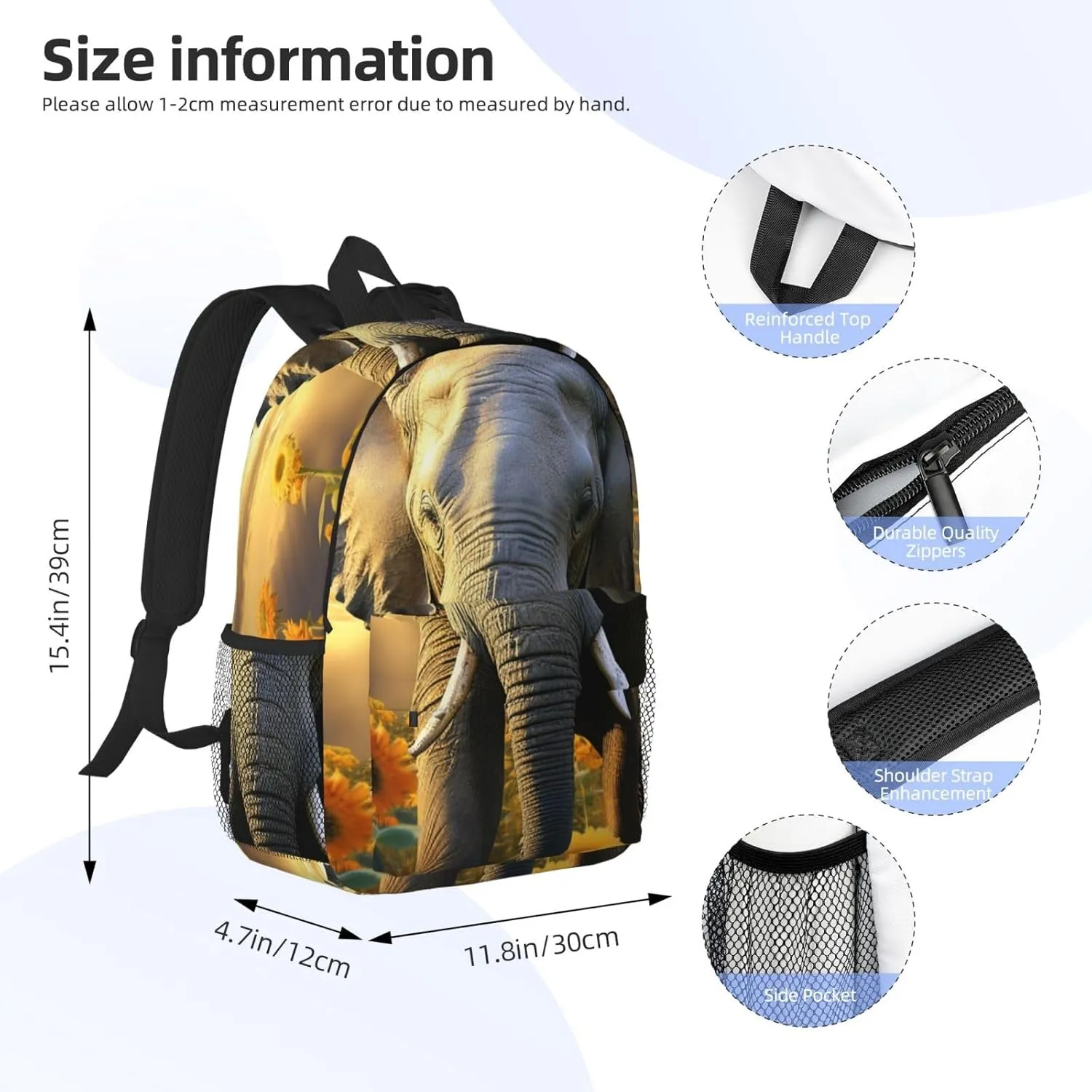 Laptop Backpack Lightweight Backpack for Men Women Daypack Elephant with sunflower Laptop Bag Casual Backpack for Travel