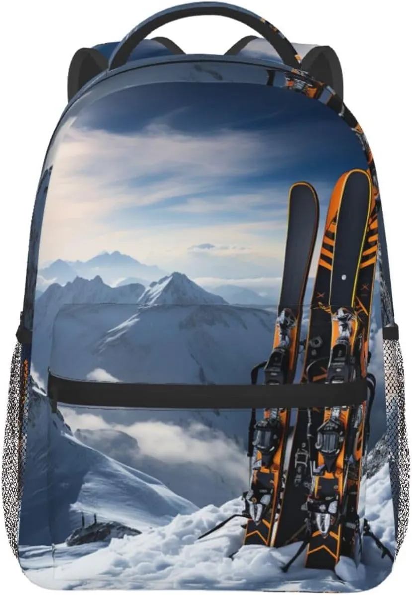 Laptop Backpack Lightweight Daypack for Men Women Skis on mountain Backpack Laptop Bag for Travel Hiking