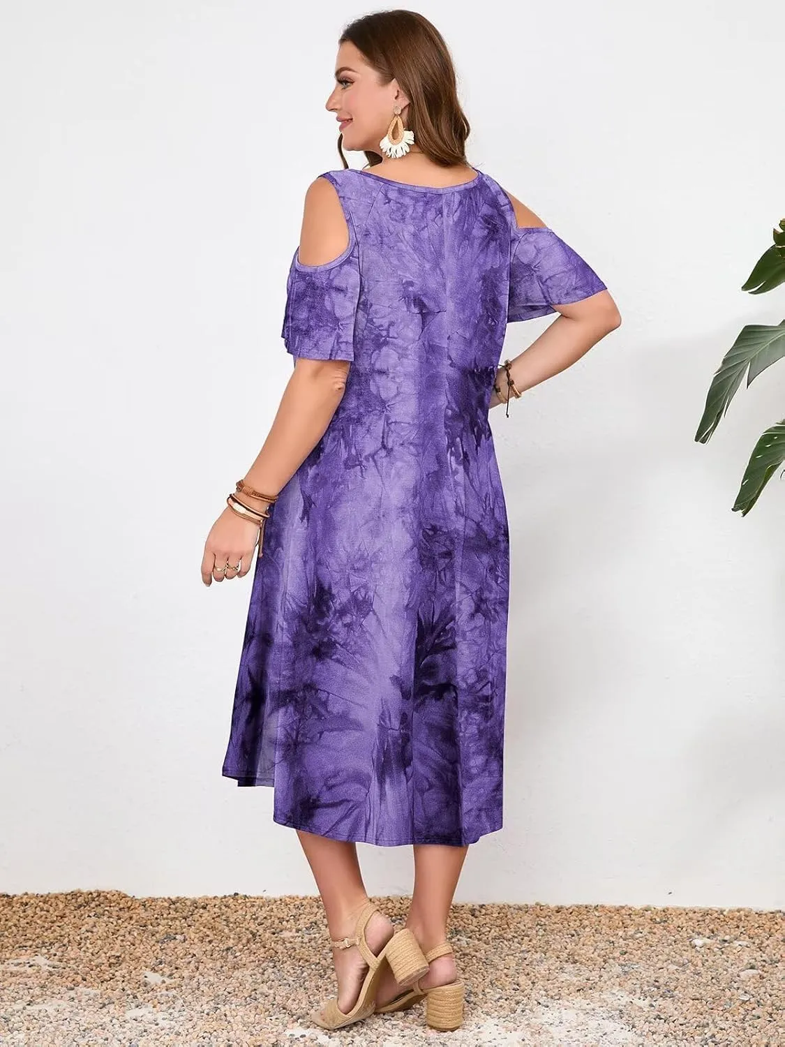 LARACE Plus Size Women Dress for Summer, Midi Women's Sundress, Casual V-Neck Short Sleeve Flowy T-Shirt Dresses with Pockets