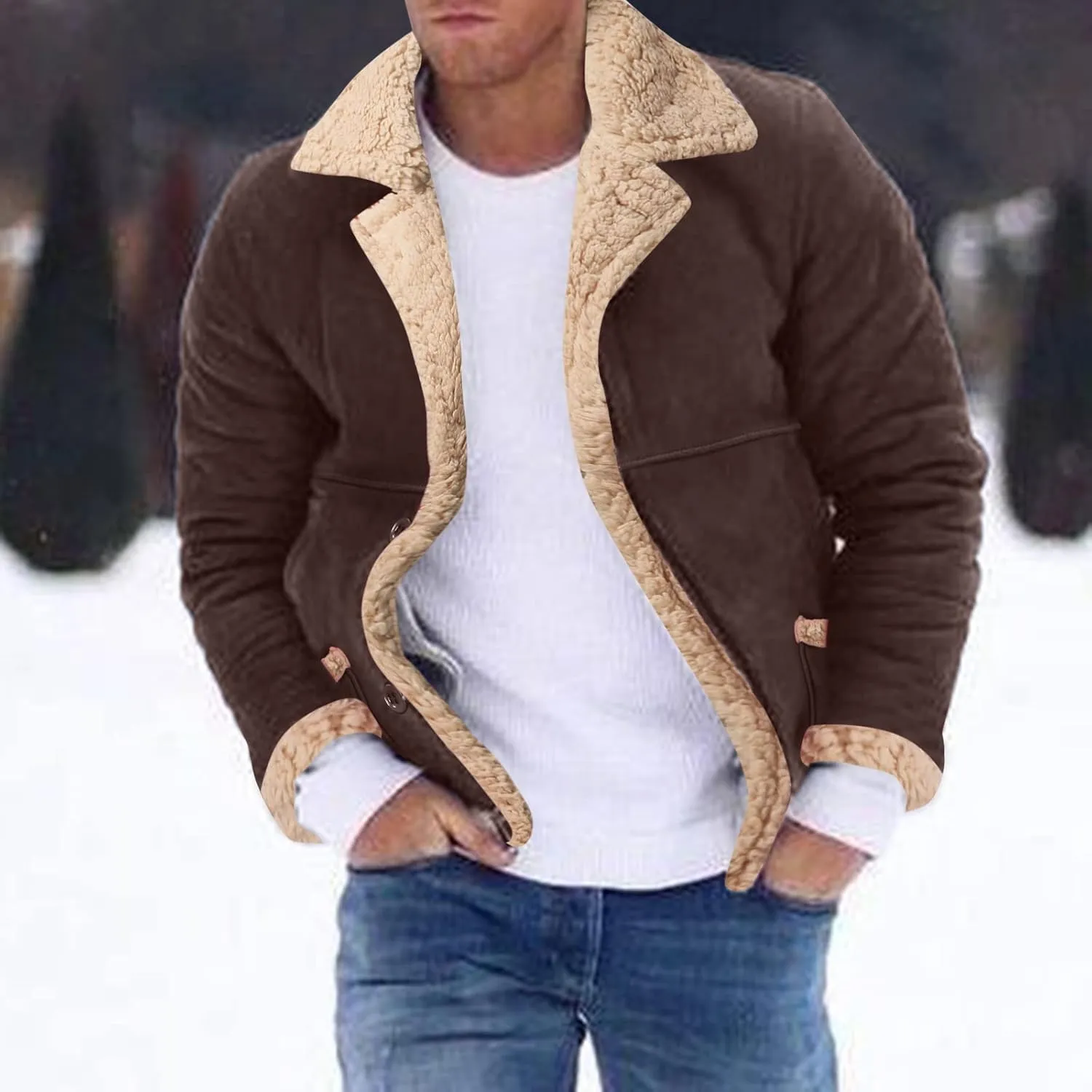 LCMTWX Mens Winter Coats Outerwear Single-breasted Solid Color Lapel Long Sleeve Coat Cardigan Plush Long Coat Mens Coats