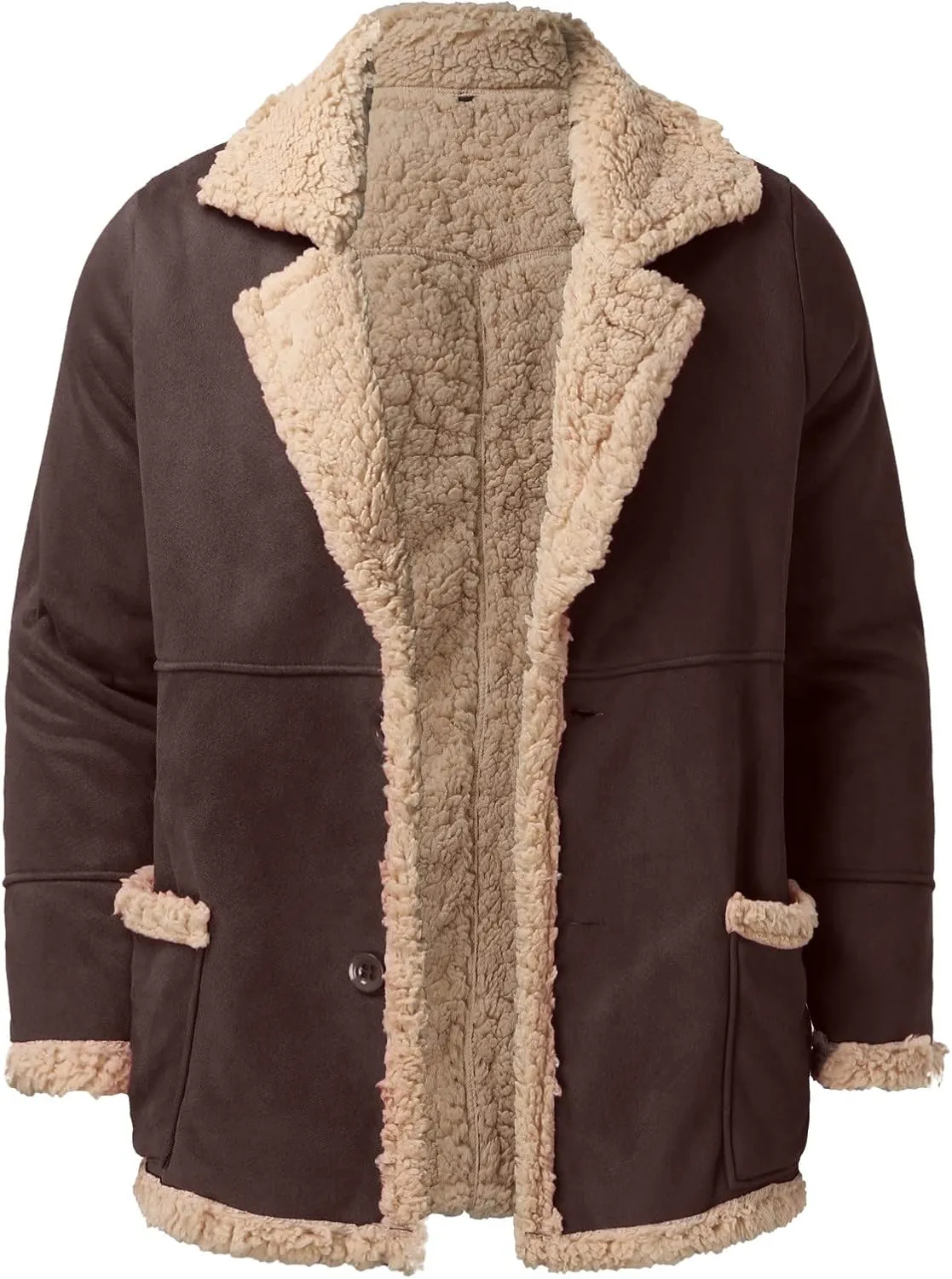 LCMTWX Mens Winter Coats Outerwear Single-breasted Solid Color Lapel Long Sleeve Coat Cardigan Plush Long Coat Mens Coats