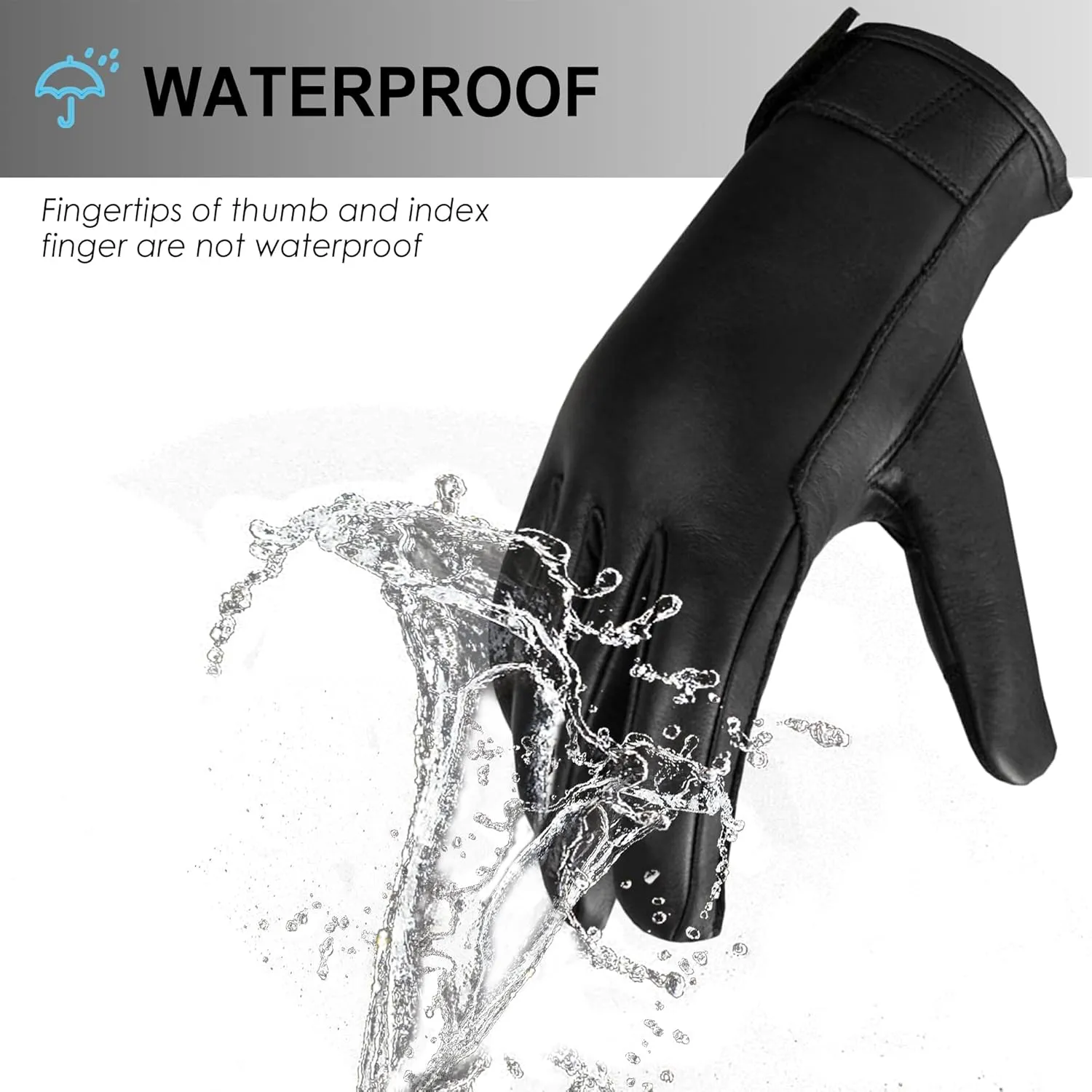Leather Motorcycle Riding Gloves for Men Women Biker W/ Touchscreen, Waterproof Thermal Winter Gloves Full Finger Warm Glove in Cold Weather for Motorbike, Cycling, Driving, Hiking (Black)