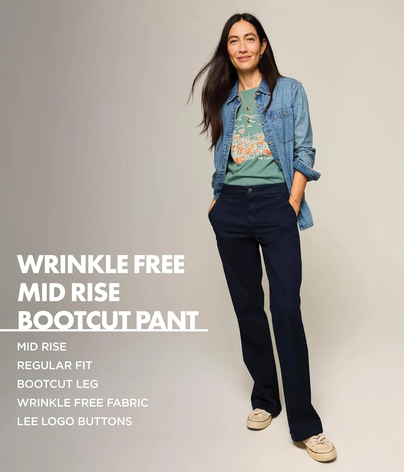 Lee Women's Wrinkle Free Mid Rise Bootcut Pant