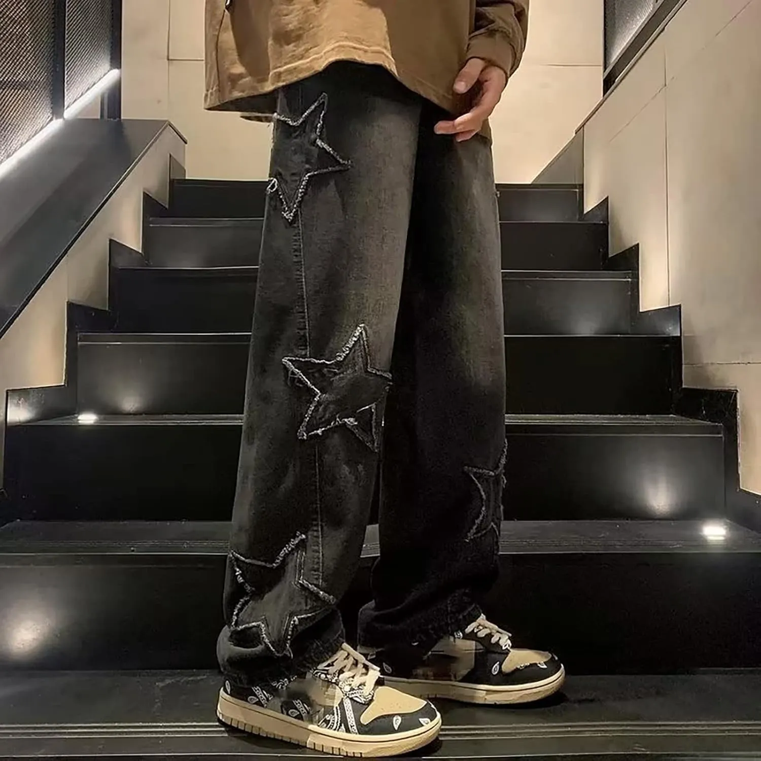 Leg Men's Pants Plus-Size Street Hip Hop Loose Work Long Trousers Jeans Pants Mens Jeans Men Jeans Regular Fit Jeans