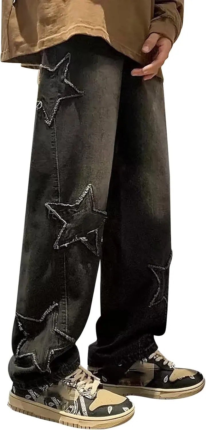 Leg Men's Pants Plus-Size Street Hip Hop Loose Work Long Trousers Jeans Pants Mens Jeans Men Jeans Regular Fit Jeans