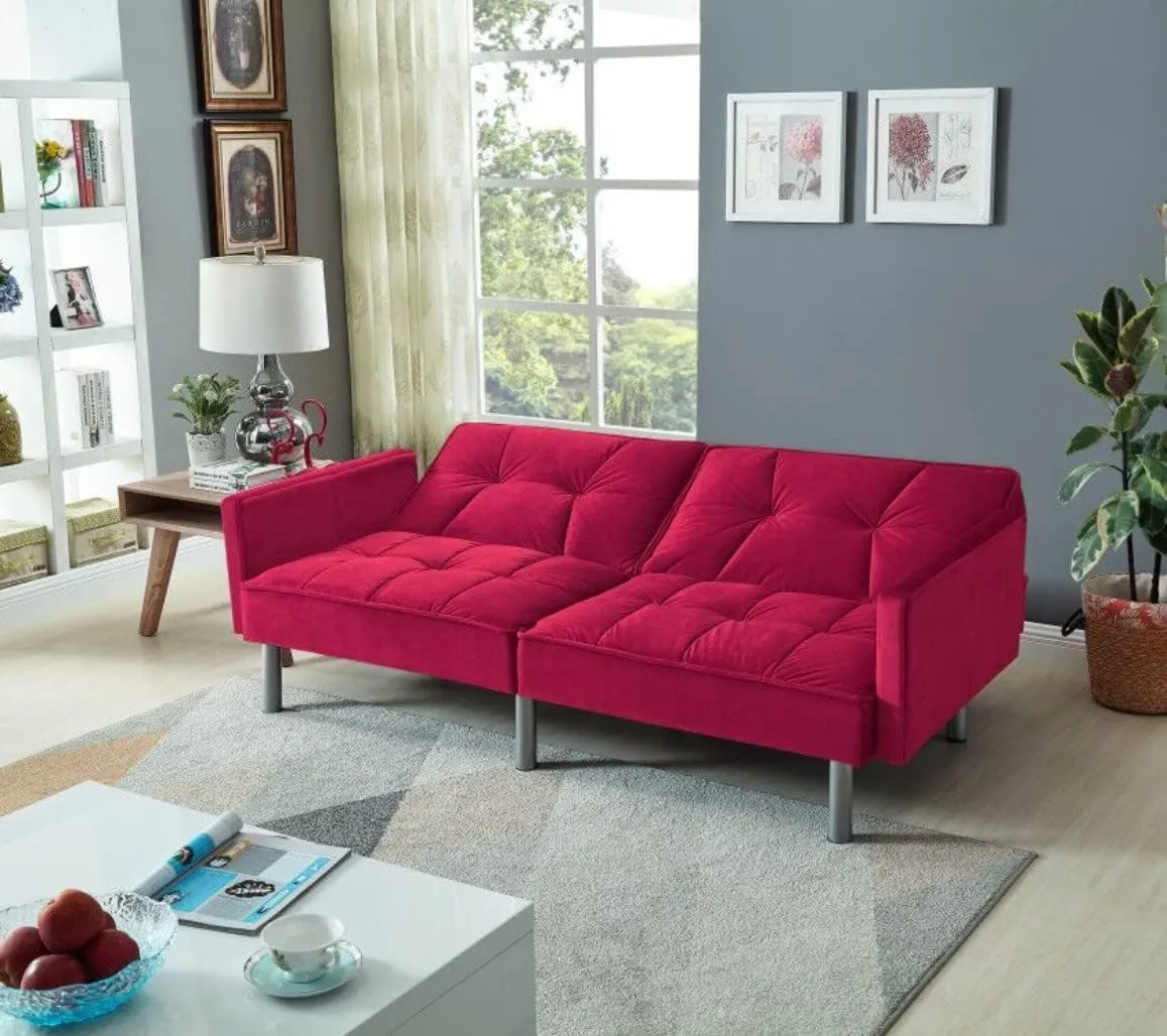 Legend Vansen Velvet Sleeper Loveseat with Pillow Twin Size Contemporary Sofas for Living Room and Bedroom Sofabed, 75.5'', Red