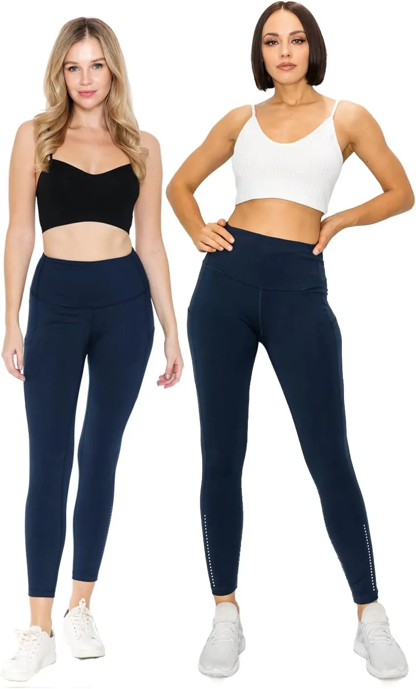 Leggings Depot Women's High Waisted Reflective Yoga Pants with Pockets Athletic Leggings