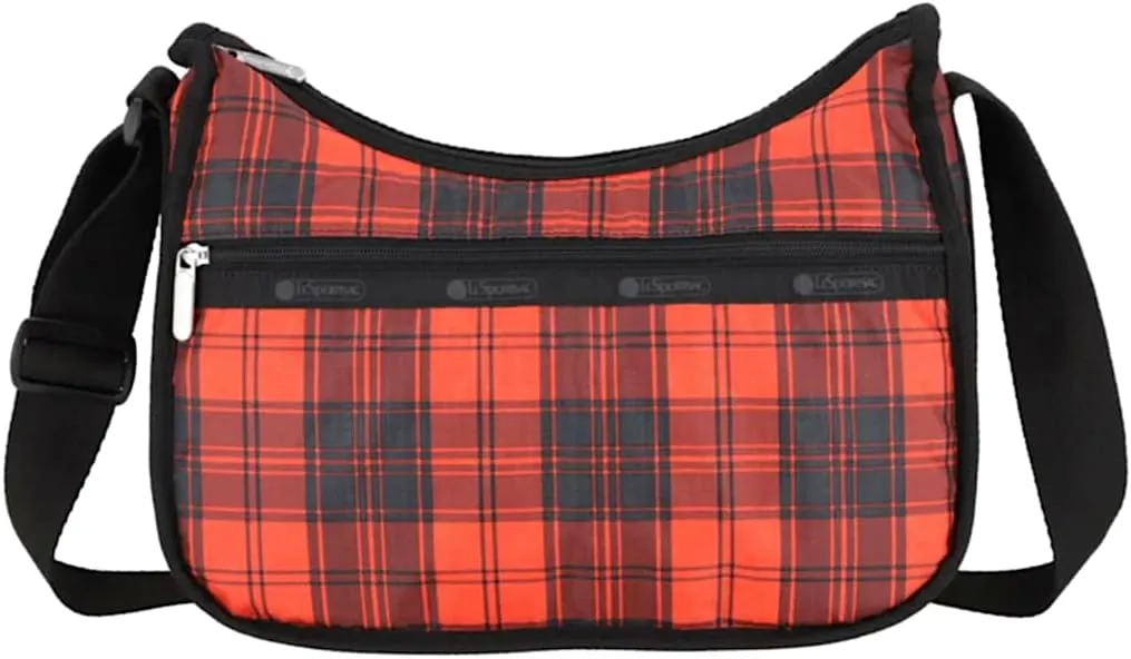 LeSportsac Red Tartan Classic Hobo Crossbody Bag   Cosmetic Bag, Style 7520/Color E944, Modern & Bold Plaid, Sleek Black & Spicy Red Evokes Strength & Positivity, Subtle Sheen, Recycled Collection