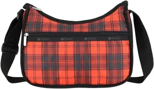 LeSportsac Red Tartan Classic Hobo Crossbody Bag   Cosmetic Bag, Style 7520/Color E944, Modern & Bold Plaid, Sleek Black & Spicy Red Evokes Strength & Positivity, Subtle Sheen, Recycled Collection