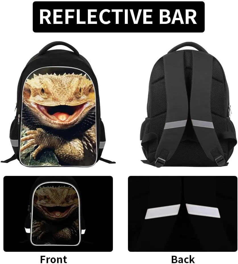 Lizard Print Backpack Lunch Tote Bag Pencil Case Children School Bag Set Cool Bookbag Cooler Bag kids