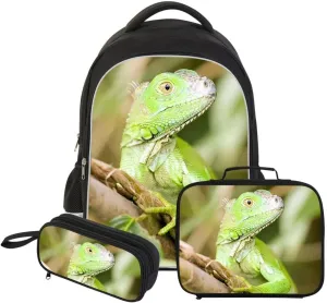Lizard Print Backpack Lunch Tote Bag Pencil Case Children School Bag Set Cool Bookbag Cooler Bag kids