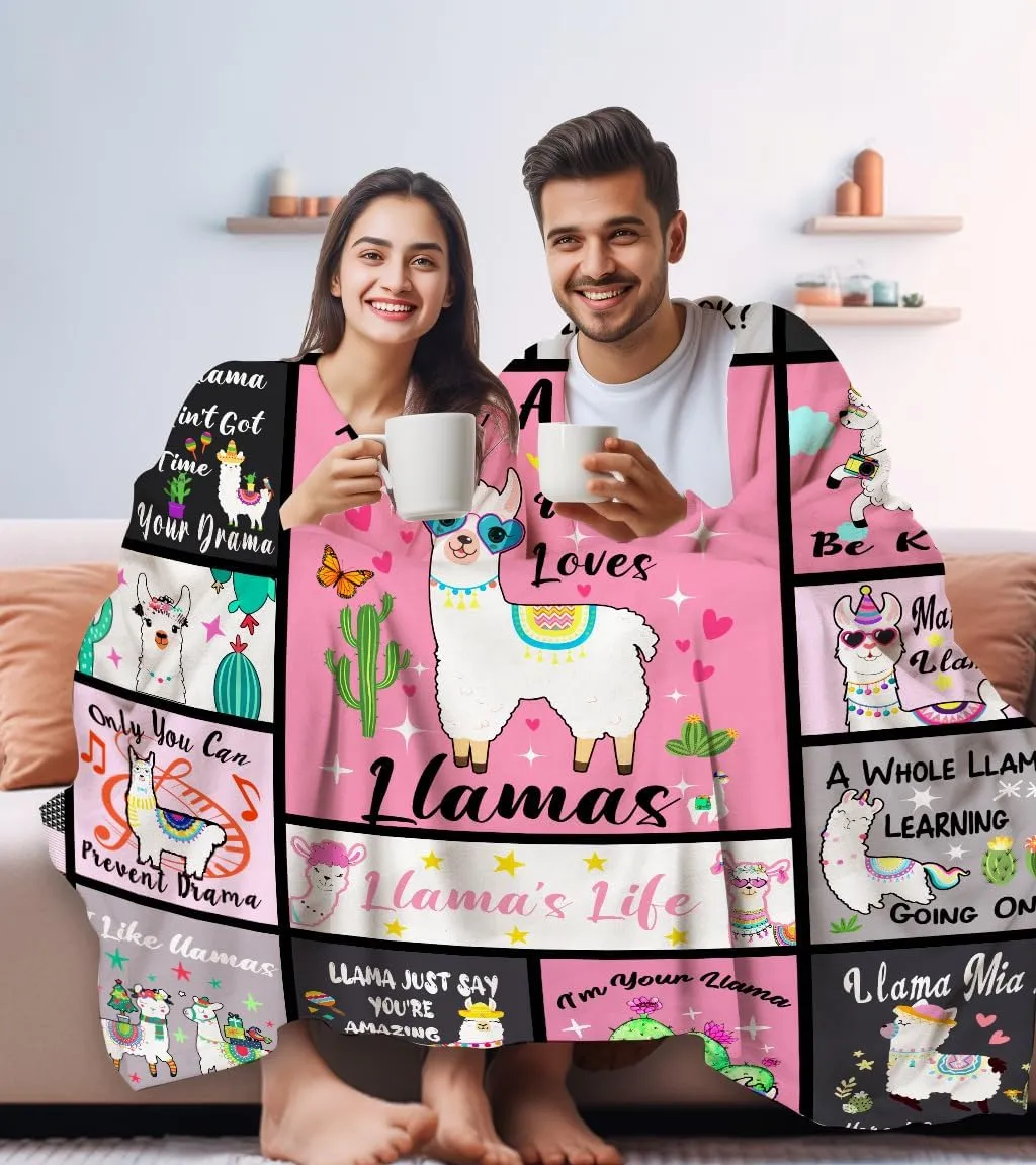 Llama Blanket Llamas Gifts for Women Girls,Cute Alpaca Throws and Blankets Flannel Llamas Sofa Couch Bedroom Living Room Decor Gifts for Llama Lovers 50"x40"