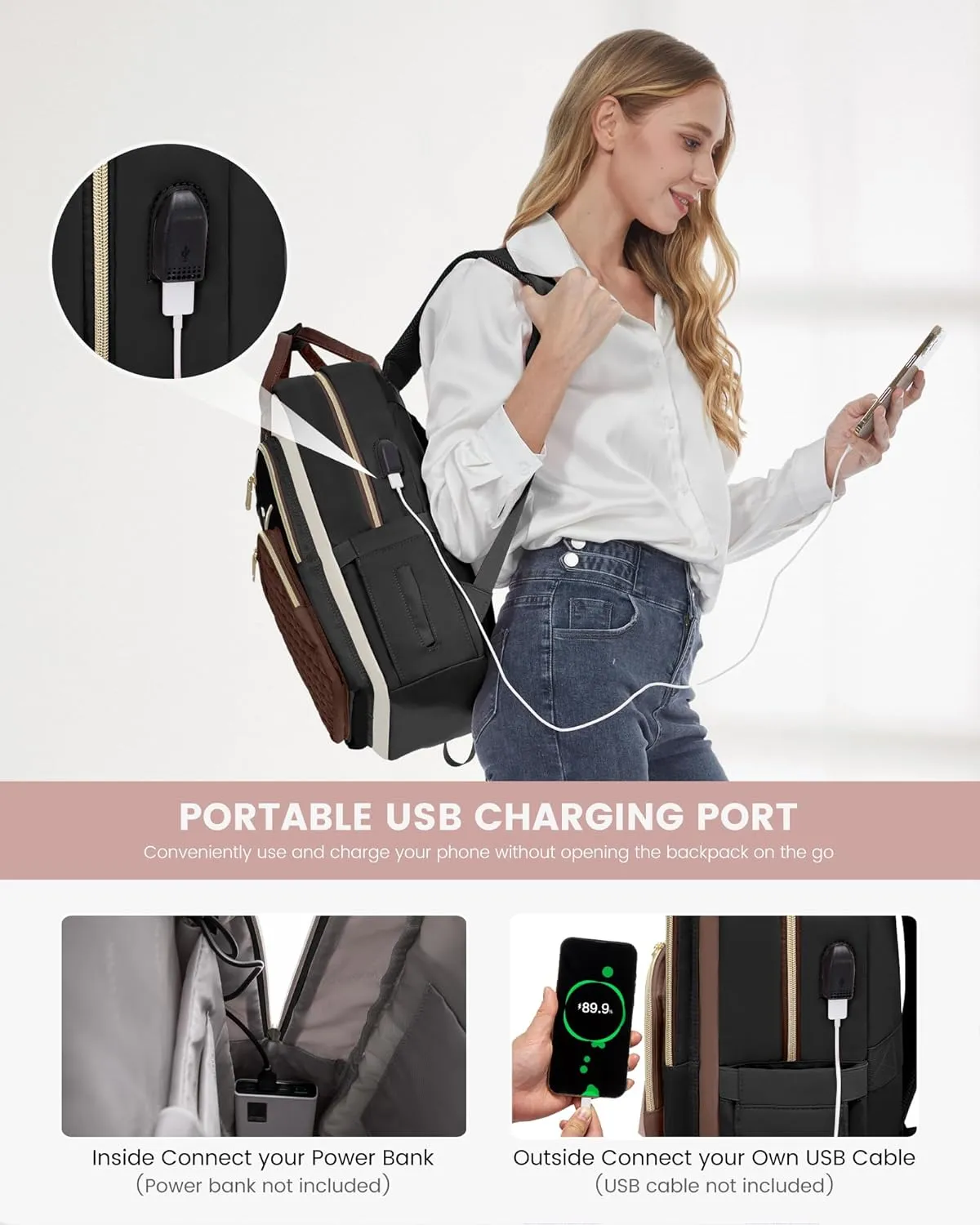 LOVEVOOK Laptop Backpack Purse for Women, 15.6" Laptop Bag for Travel with USB Port, Water Resistant Lightweight Daypacks for College Work Business, Nurse Teacher Computer Backpacks