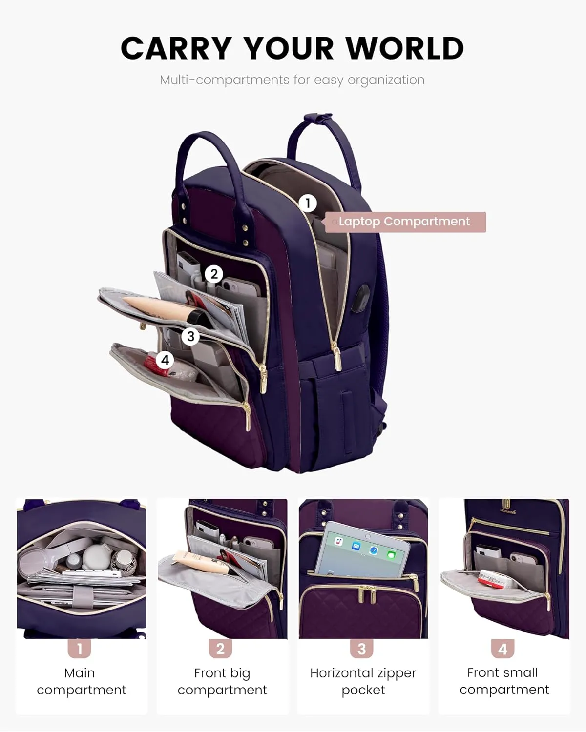 LOVEVOOK Laptop Backpack Purse for Women, 15.6" Laptop Bag for Travel with USB Port, Water Resistant Lightweight Daypacks for College Work Business, Nurse Teacher Computer Backpacks