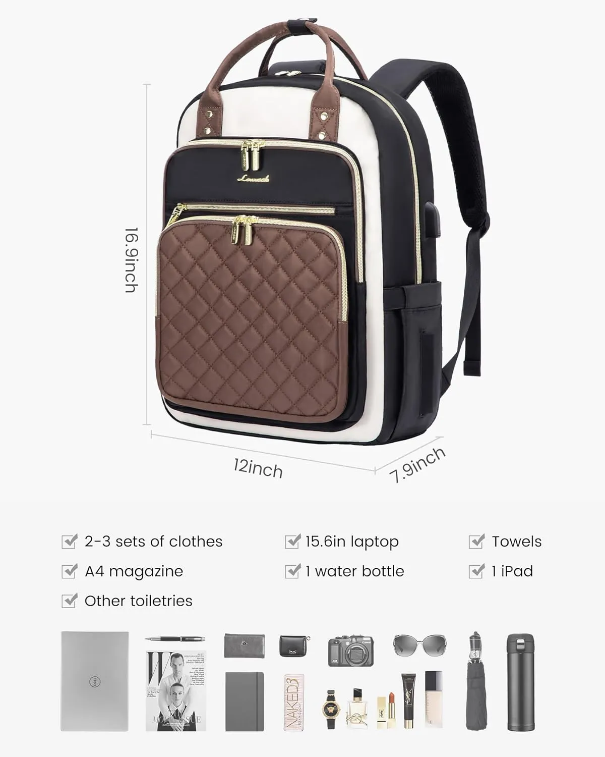 LOVEVOOK Laptop Backpack Purse for Women, 15.6" Laptop Bag for Travel with USB Port, Water Resistant Lightweight Daypacks for College Work Business, Nurse Teacher Computer Backpacks