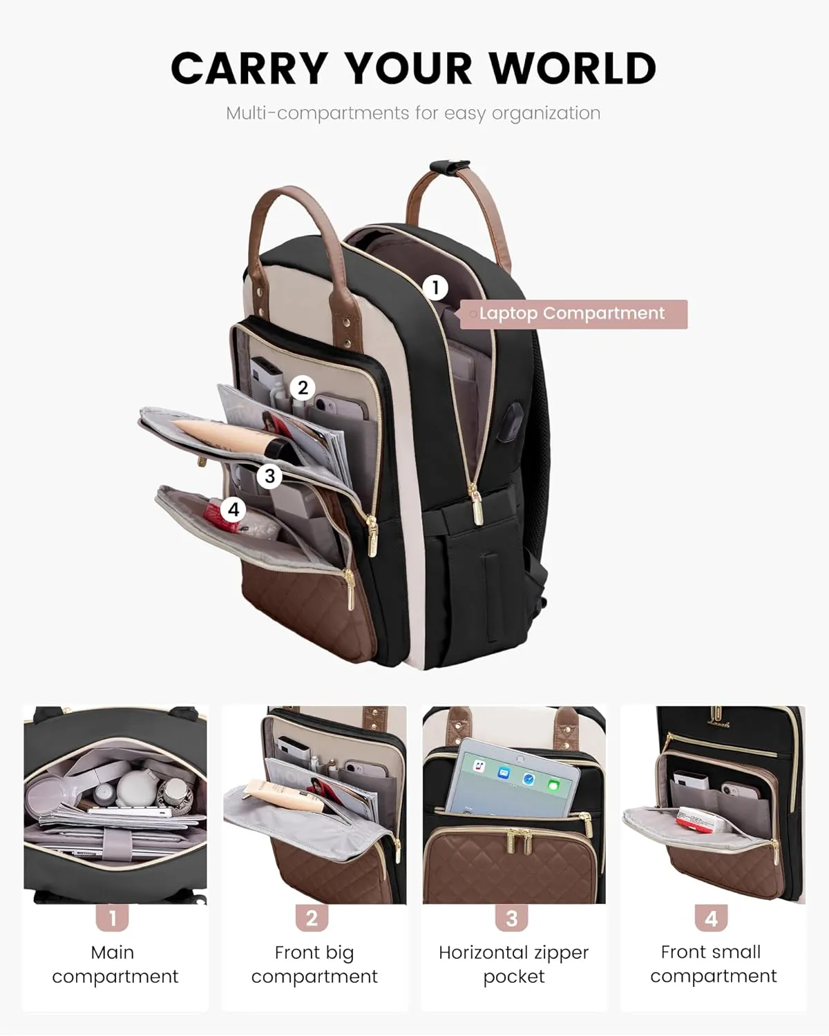 LOVEVOOK Laptop Backpack Purse for Women, 15.6" Laptop Bag for Travel with USB Port, Water Resistant Lightweight Daypacks for College Work Business, Nurse Teacher Computer Backpacks