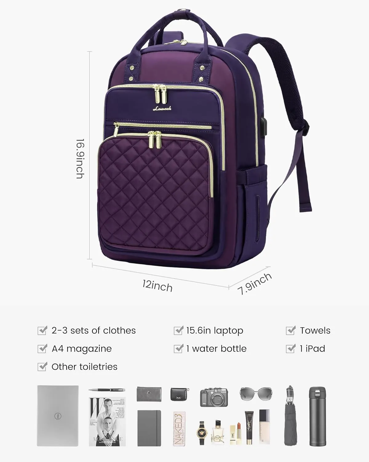 LOVEVOOK Laptop Backpack Purse for Women, 15.6" Laptop Bag for Travel with USB Port, Water Resistant Lightweight Daypacks for College Work Business, Nurse Teacher Computer Backpacks