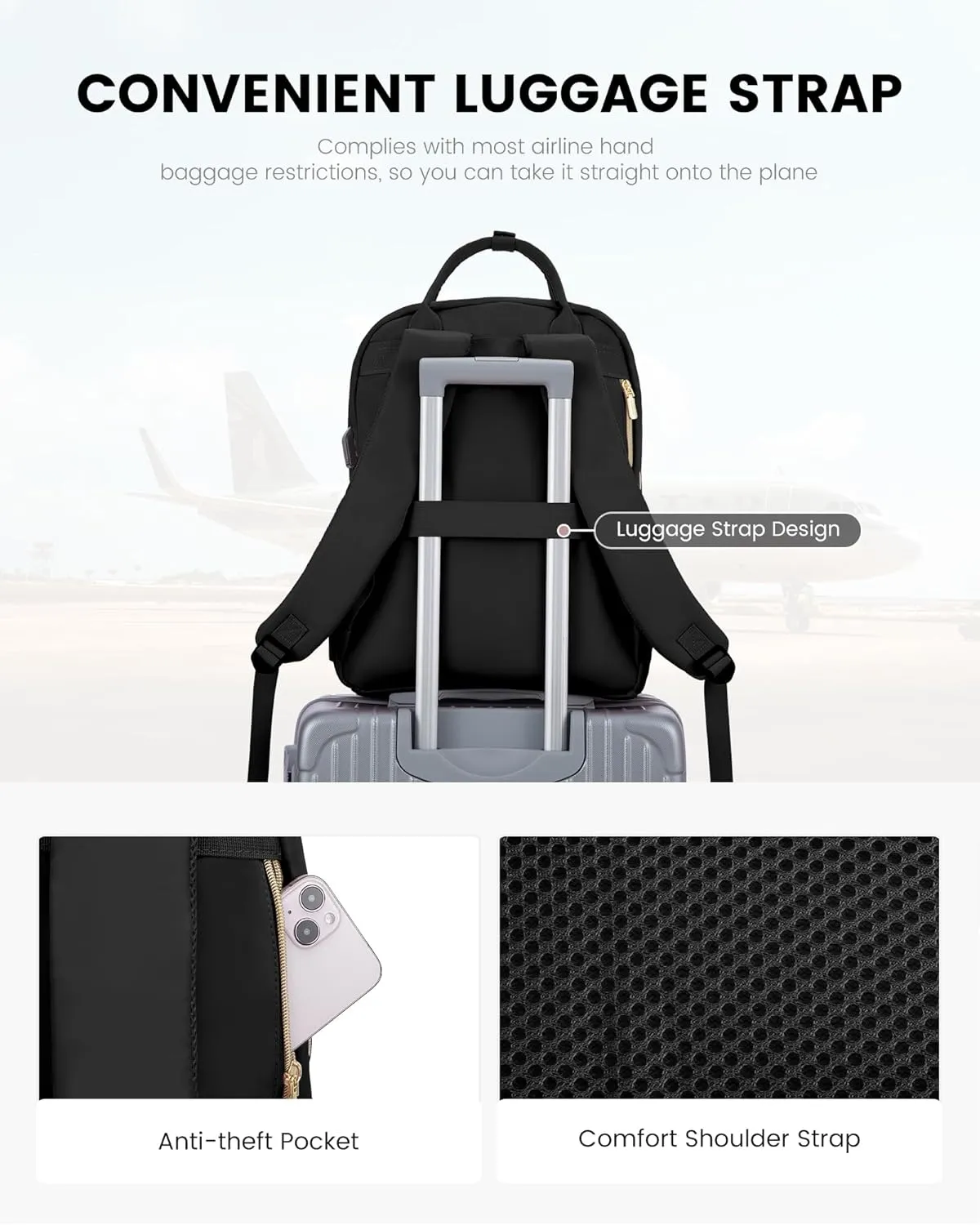 LOVEVOOK Laptop Backpack Purse for Women, 15.6" Laptop Bag for Travel with USB Port, Water Resistant Lightweight Daypacks for College Work Business, Nurse Teacher Computer Backpacks